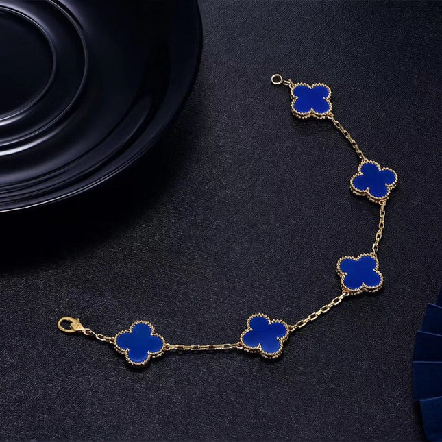 CLOVER BRACELET 5 MOTIFS BLUE AGATE