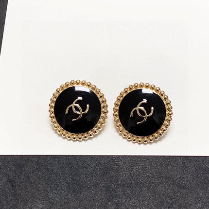 CC CIRCLE PINK GOLD ENAMEL STUD EARRINGS