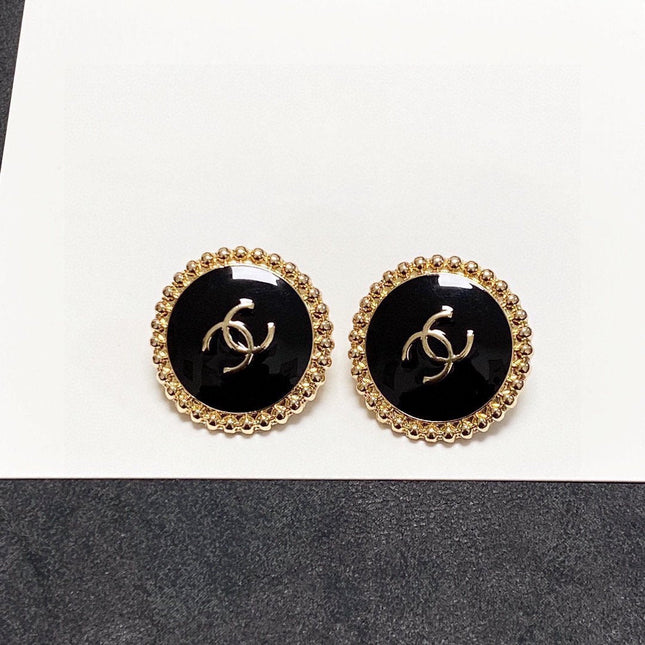 CC CIRCLE PINK GOLD ENAMEL STUD EARRINGS