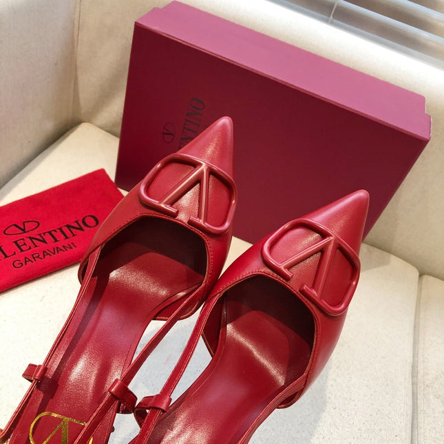 VLOGO SIGNATURE CHERRY RED CALFSKIN HIGH SLINGBACK PUMP 7 CM