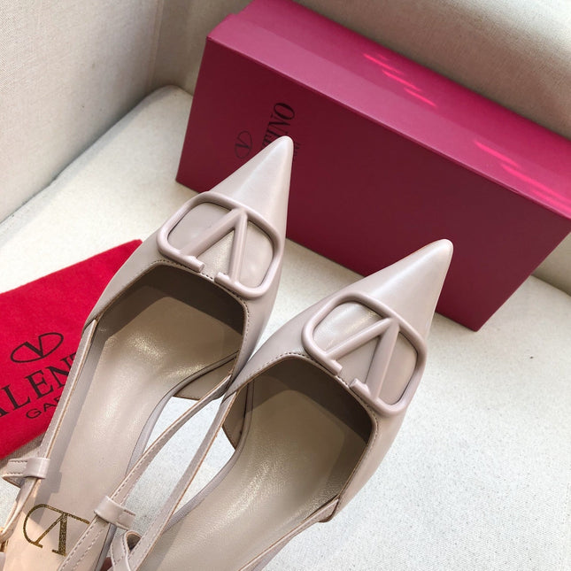 VLOGO SIGNATURE PALE PINK CALFSKIN HIGH SLINGBACK PUMP 4 CM