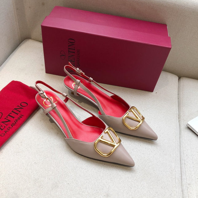 VLOGO SIGNATURE PALE PINK CALFSKIN HIGH SLINGBACK PUMP 4 CM WITH GOLD LOGO