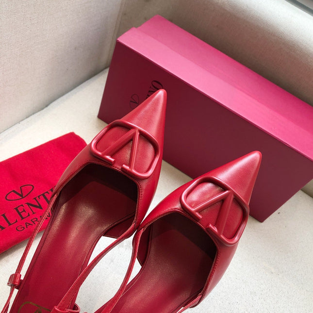 VLOGO SIGNATURE CHERRY RED CALFSKIN HIGH SLINGBACK PUMP 4 CM
