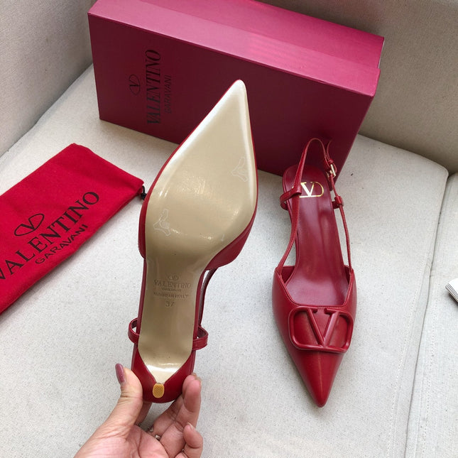 VLOGO SIGNATURE CHERRY RED CALFSKIN HIGH SLINGBACK PUMP 4 CM
