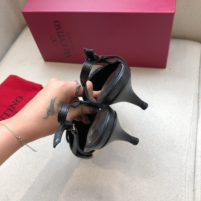 VLOGO SIGNATURE BLACK CALFSKIN HIGH SLINGBACK PUMP 4 CM