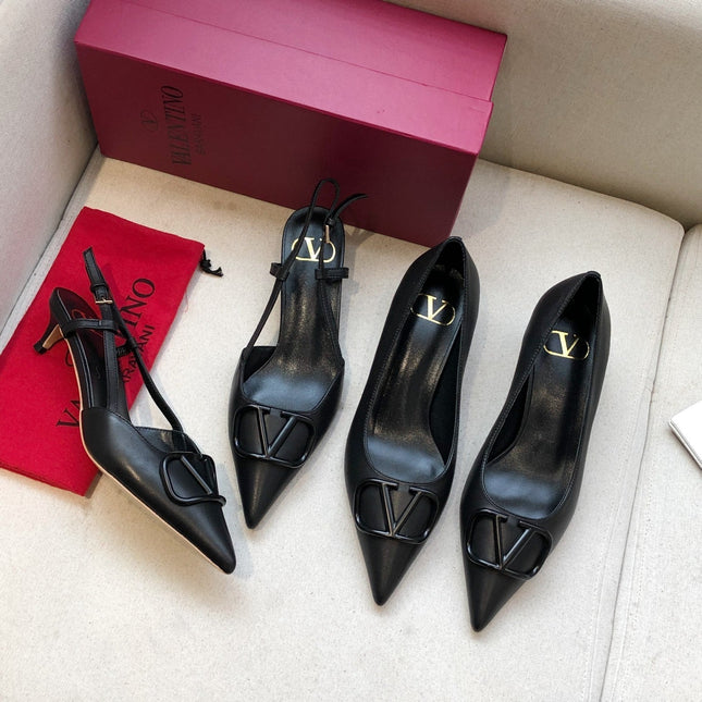 VLOGO SIGNATURE BLACK CALFSKIN HIGH SLINGBACK PUMP 4 CM