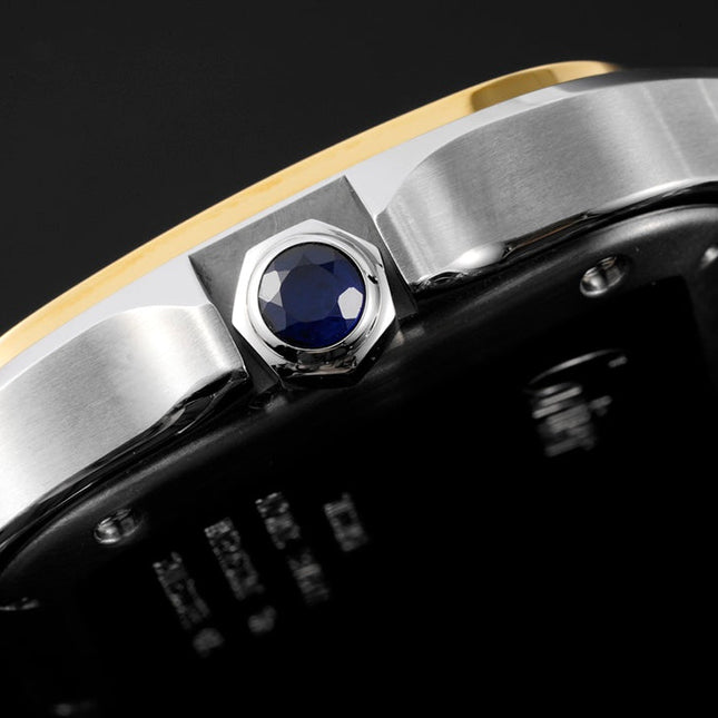 SANTOS MEDIUM MODEL DE CARTIER WATCH SILVER AND GOLD CASE WITH CRYSTALS