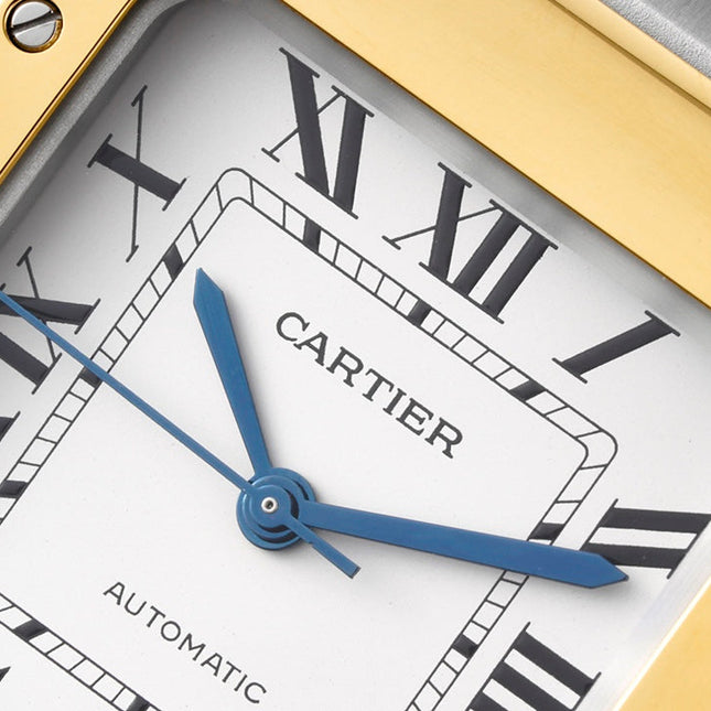 SANTOS MEDIUM MODEL DE CARTIER WATCH SILVER AND GOLD CASE WITH CRYSTALS
