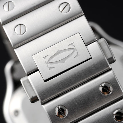 SANTOS MEDIUM MODEL DE CARTIER WATCH SILVER CASE WITH WHITE DIAL
