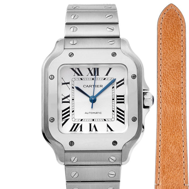 SANTOS MEDIUM MODEL DE CARTIER WATCH SILVER CASE WITH WHITE DIAL