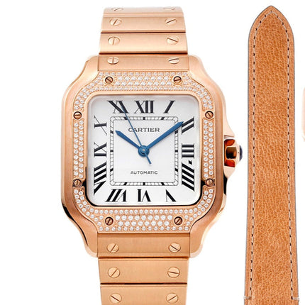 SANTOS MEDIUM MODEL DE CARTIER WATCH ROSE GOLD CASE WITH CRYSTALS