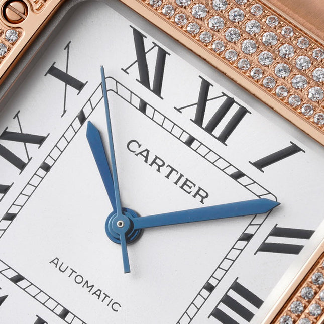 SANTOS MEDIUM MODEL DE CARTIER WATCH ROSE GOLD CASE WITH CRYSTALS
