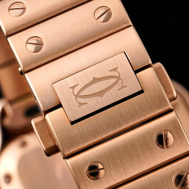 SANTOS MEDIUM MODEL DE CARTIER WATCH ROSE GOLD CASE WITH CRYSTALS