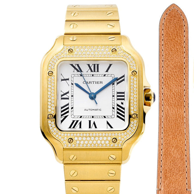 SANTOS MEDIUM MODEL DE CARTIER WATCH GOLD CASE WITH CRYSTALS