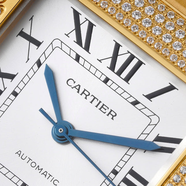 SANTOS MEDIUM MODEL DE CARTIER WATCH GOLD CASE WITH CRYSTALS