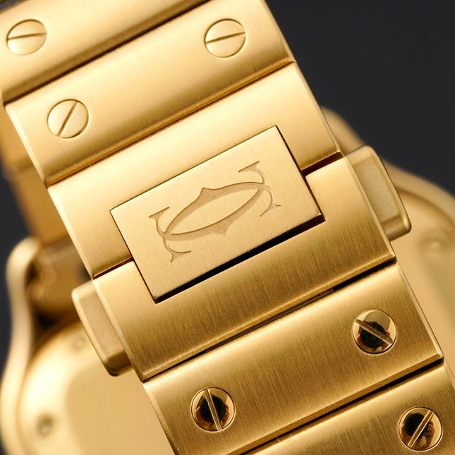 SANTOS MEDIUM MODEL DE CARTIER WATCH GOLD CASE WITH CRYSTALS