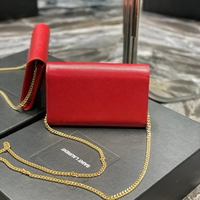 UPTOWN CHAIN WALLET 19 RED GRAINED CALFSKIN