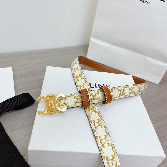 TRIOMPHE BELT 18MM REVERSIBLE IN WHITE CALFSKIN WITH GOLD MONOGRAM PRINT AND BROWN CALFSKIN WITH GOLD BUCKLE