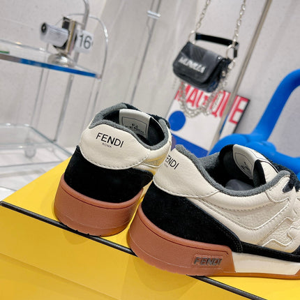 FENDI CASUAL SNEAKER IN WHITE CALFSKIN AND BLACK SUEDE
