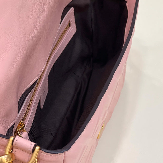 BAGUETTE WITH FF MOTIF 27 IN LIGHT PINK SOFT LAMBSKIN GOLD HARDWARE