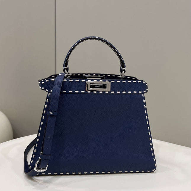 PEEKABOO ISEEU 33 IN NAVY BLUE GRAINED CALFSKIN SILVER HARDWARE