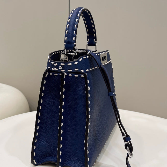 PEEKABOO ISEEU 33 IN NAVY BLUE GRAINED CALFSKIN SILVER HARDWARE