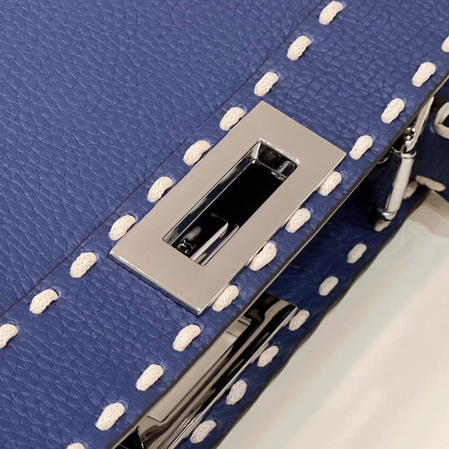 PEEKABOO ISEEU 33 IN NAVY BLUE GRAINED CALFSKIN SILVER HARDWARE