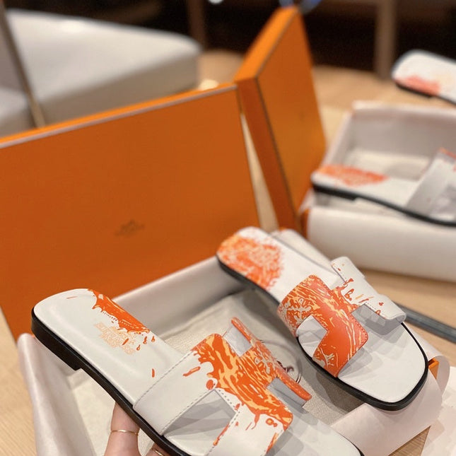 0RAN SANDALS IN WHITE MIX ORANGE CALFSKIN