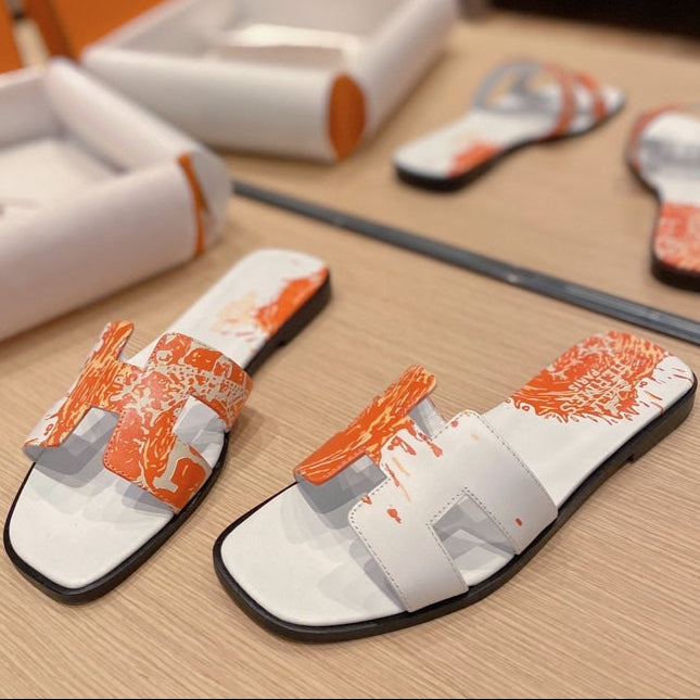 0RAN SANDALS IN WHITE MIX ORANGE CALFSKIN
