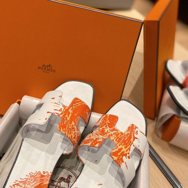 0RAN SANDALS IN WHITE MIX ORANGE CALFSKIN