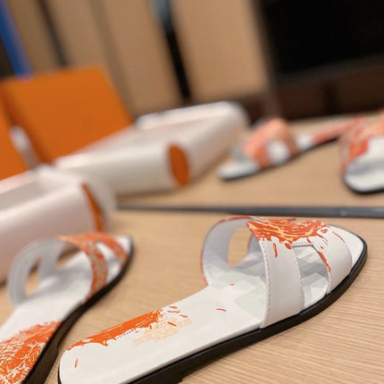0RAN SANDALS IN WHITE MIX ORANGE CALFSKIN