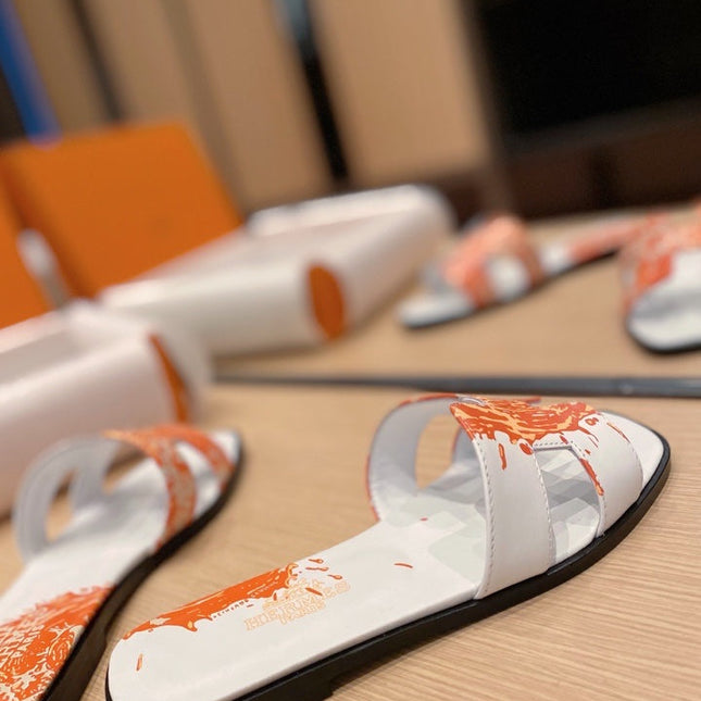 0RAN SANDALS IN WHITE MIX ORANGE CALFSKIN