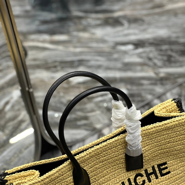 RIVE GAUCHE TOTE BAG 48 IN LIGHT YELLOW AND BLACK TRIM RAFFIA