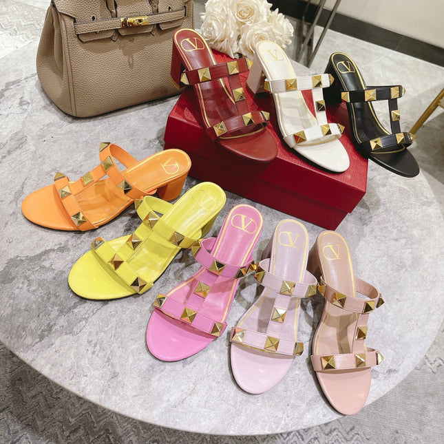 ROMAN STUD PALE PINK CALFSKIN SLIDE SANDAL 60 MM