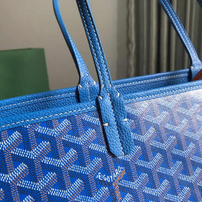 HARDY PM BAG 40 IN SKY BLUE GOYARDINE CANVAS AND TAURILLON LEATHER TRIM