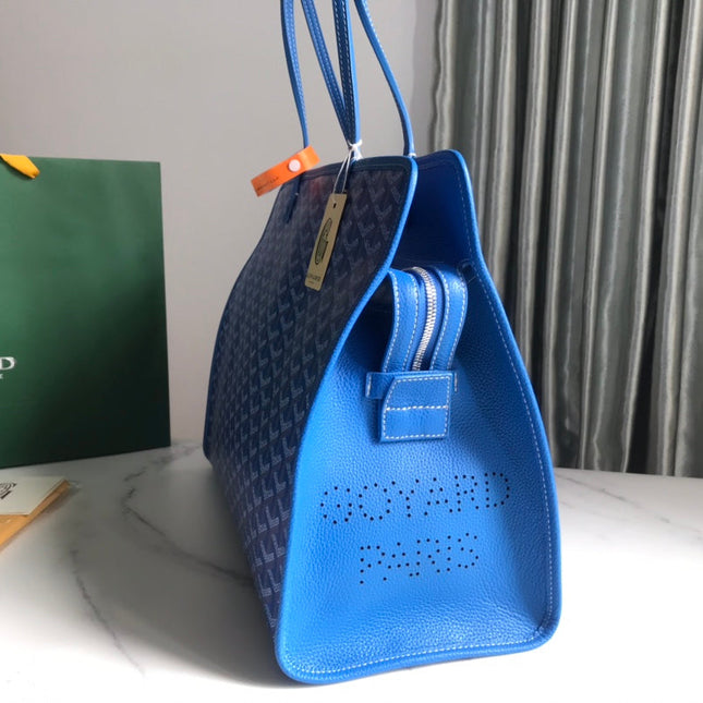 HARDY PM BAG 40 IN SKY BLUE GOYARDINE CANVAS AND TAURILLON LEATHER TRIM