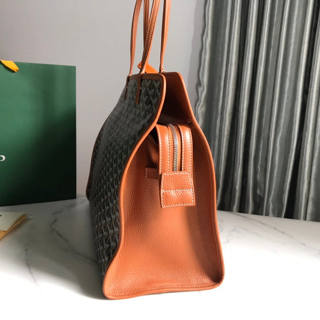 HARDY PM BAG 40 IN BLACK GOYARDINE CANVAS AND TAN TAURILLON LEATHER TRIM