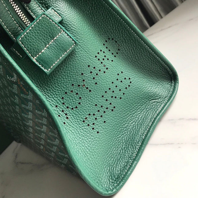HARDY PM BAG 40 IN GREEN GOYARDINE CANVAS AND TAURILLON LEATHER TRIM