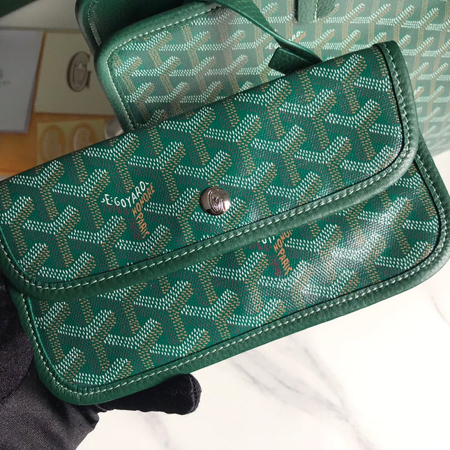 HARDY PM BAG 40 IN GREEN GOYARDINE CANVAS AND TAURILLON LEATHER TRIM