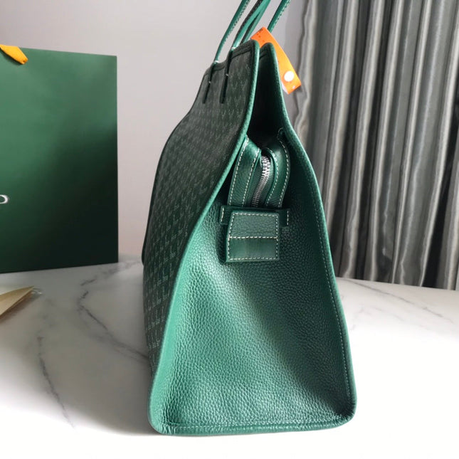 HARDY PM BAG 40 IN GREEN GOYARDINE CANVAS AND TAURILLON LEATHER TRIM