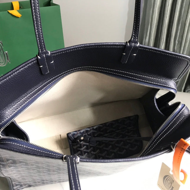 HARDY PM BAG 40 IN NAVY BLUE GOYARDINE CANVAS AND BLACK TAURILLON LEATHER TRIM