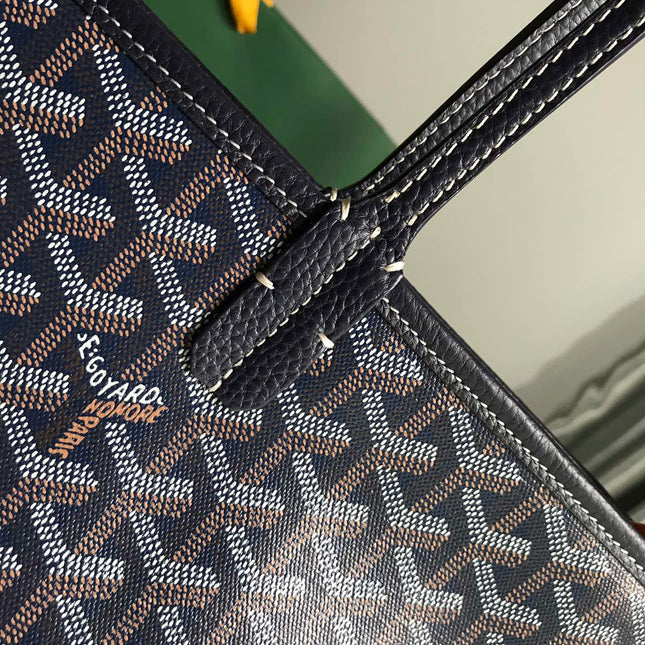 HARDY PM BAG 40 IN NAVY BLUE GOYARDINE CANVAS AND BLACK TAURILLON LEATHER TRIM