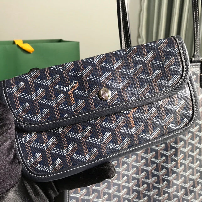 HARDY PM BAG 40 IN NAVY BLUE GOYARDINE CANVAS AND BLACK TAURILLON LEATHER TRIM