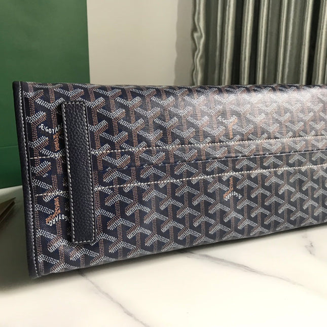 HARDY PM BAG 40 IN NAVY BLUE GOYARDINE CANVAS AND BLACK TAURILLON LEATHER TRIM