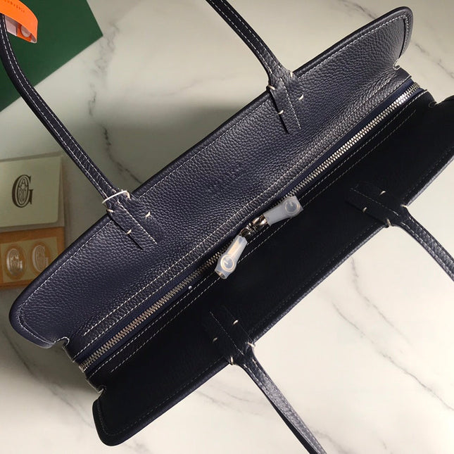 HARDY PM BAG 40 IN NAVY BLUE GOYARDINE CANVAS AND BLACK TAURILLON LEATHER TRIM