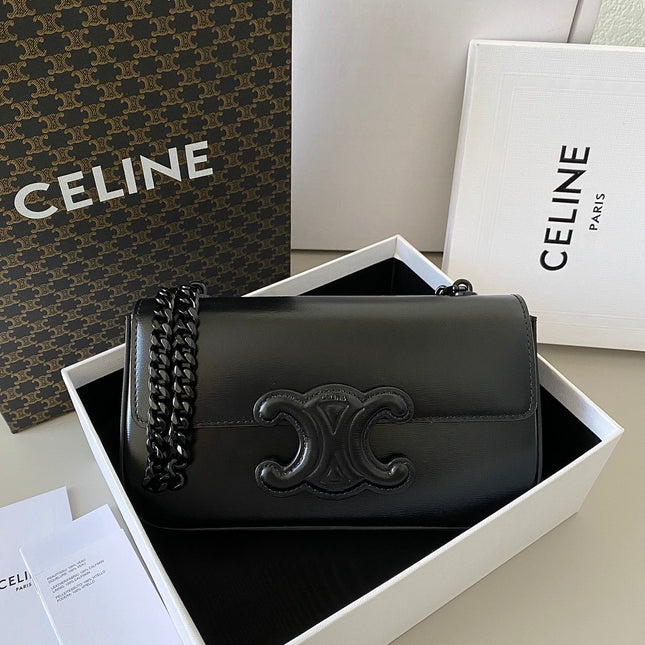 20 CHAIN EMBOSSED ARMPIT BAG FULL BLACK CALFSKIN