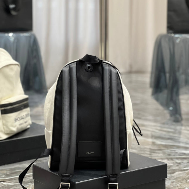 RIVE GAUCHE BACKPACK 35 IN WHITE CANVAS MIX BLACK CALFSKIN