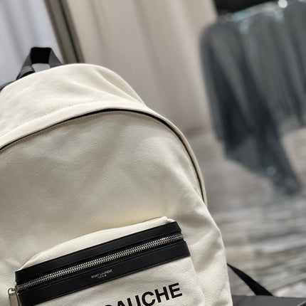 RIVE GAUCHE BACKPACK 35 IN WHITE CANVAS MIX BLACK CALFSKIN