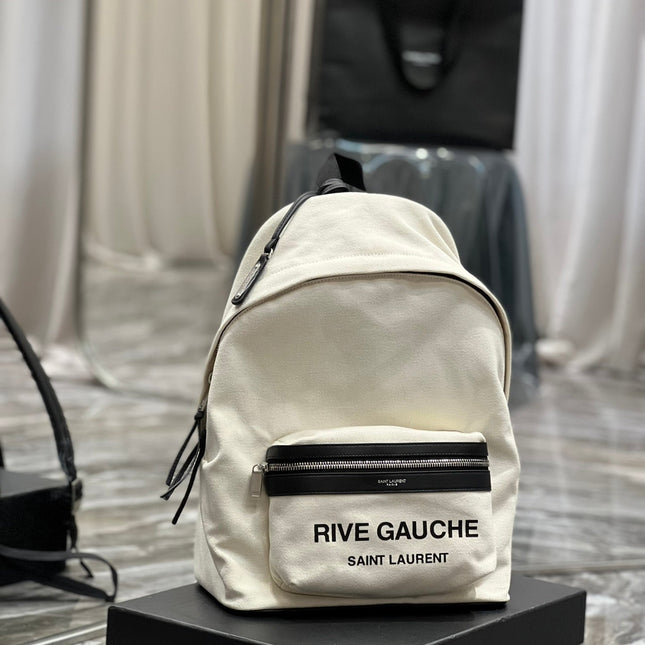RIVE GAUCHE BACKPACK 35 IN WHITE CANVAS MIX BLACK CALFSKIN