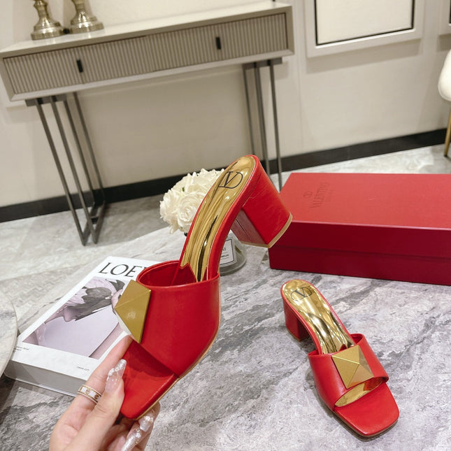 ONE STUD HEELED MULE 60 MM IN CHERRY RED CALFSKIN